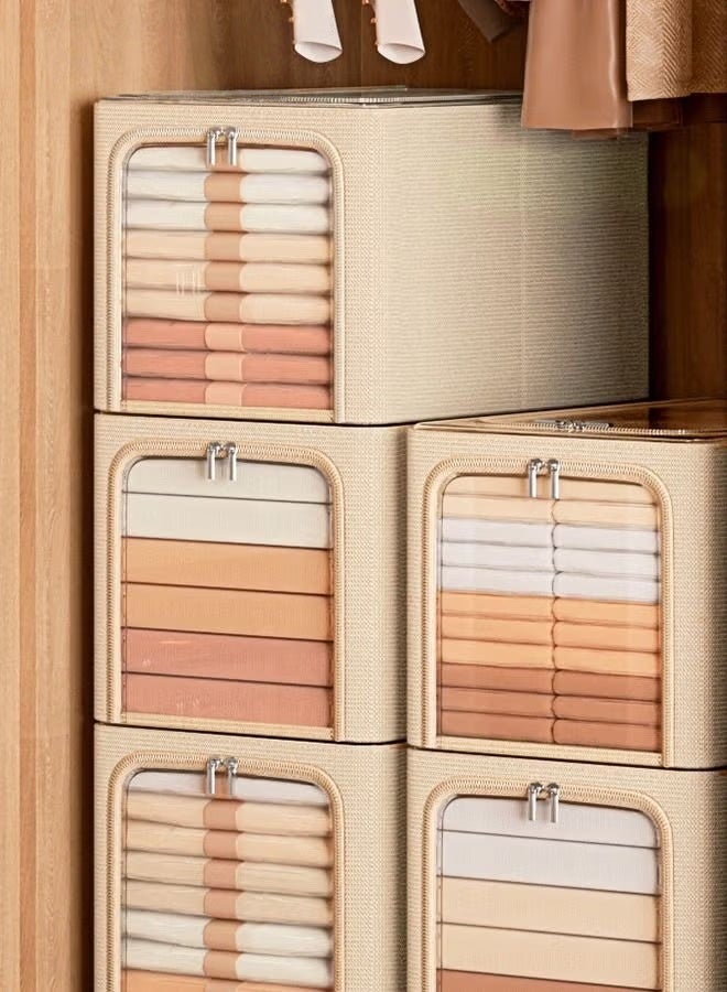 مربع الملابس القابلة للطي,53x35x30cm,2 قطعة أكسفورد النسيج خزانة منظم حقيبة مجموعة مع مقابض حمل ونافذة واضحة,56L كبيرة القدرة الصلب إطار سلالات تخزين لبطانيات الفراش لعب هدية - Image 4